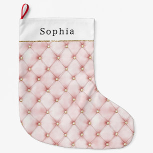 Pretty Pink Blush Gold Tufts Christmas Large Christmas Stocking