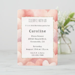Pretty Pink Blush Hearts Birthday Invitation