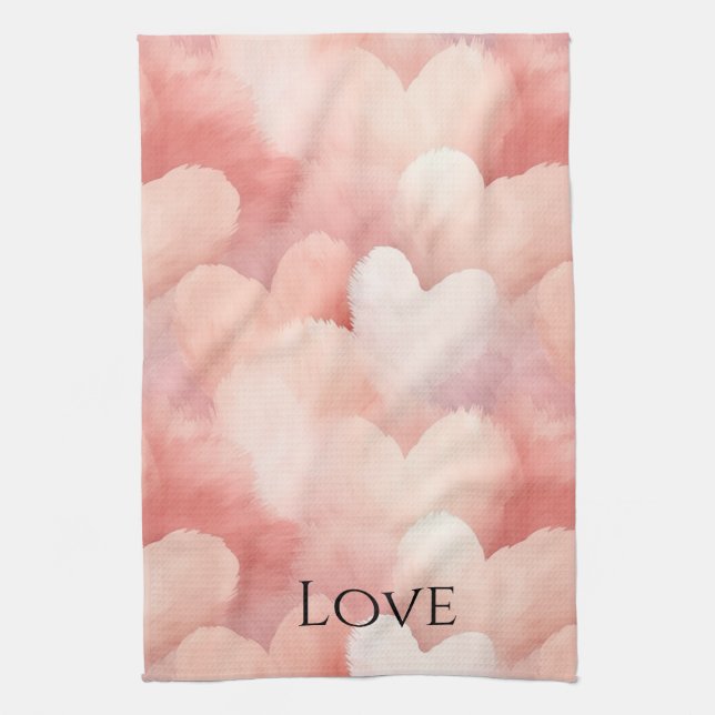 Pretty Pink Blush Hearts Love Kitchen Towel (Vertical)