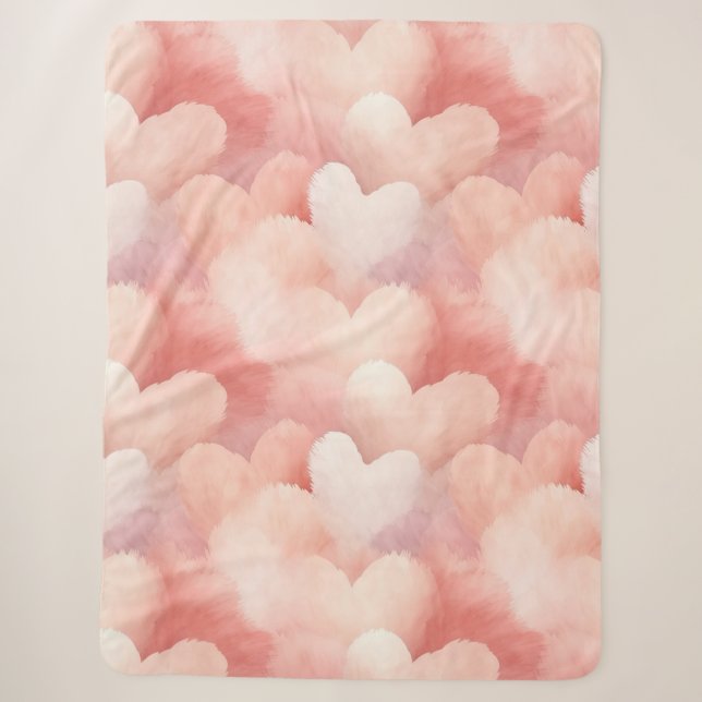 Pretty Pink Blush Hearts Sherpa Blanket (Front)