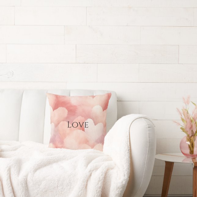 Pretty Pink Blush Hearts Throw Pillow (Couch)