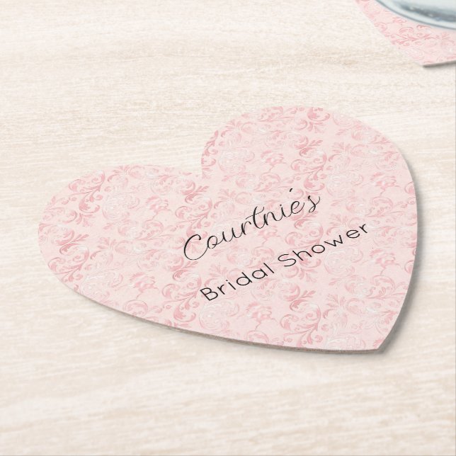 Pretty pink blush pearl bridal shower paper coaster (Angled)