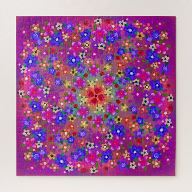Pretty Pink Boho Flowers  Jigsaw Puzzle (Vertical)