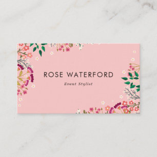 Pretty Pink Boho Wildflowers Business Card