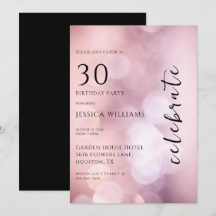 Pretty Pink Bokeh 30th Birthday Party Invitation