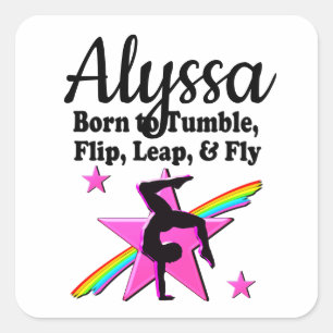 PRETTY PINK BORN TO TUMBLE GYMNAST SQUARE STICKER