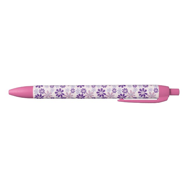 Pretty Pink Botanical Flower Pattern Black Ink Pen (Bottom)