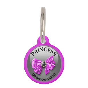 Pretty pink bow black diamond DIY name Pet Tag