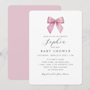Pretty Pink Bow Girl Baby Shower Invitation