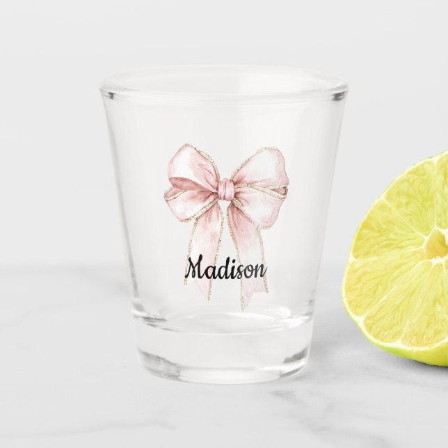 Pretty Pink Bow Personalized Shot Glass (Front)