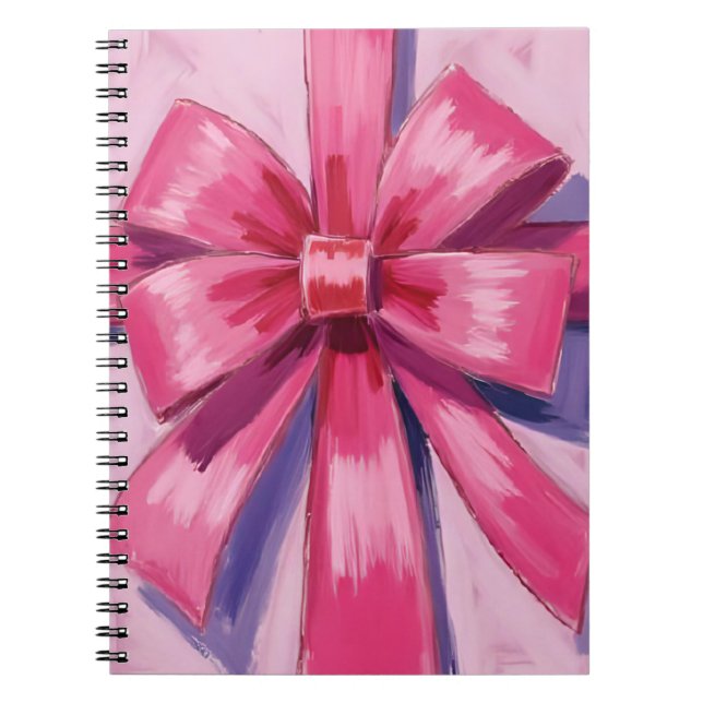 Pretty Pink Bow Ribbon Watercolor Notebook (Front)