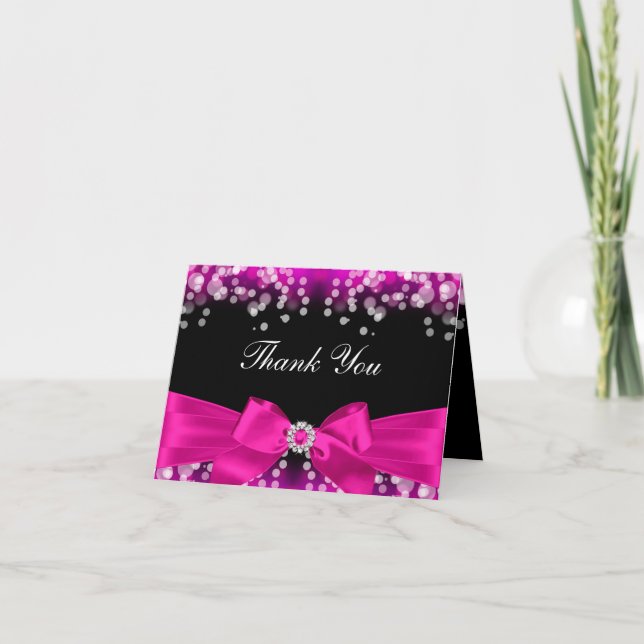 Pretty Pink Bow & Sparkle Thank You Card (Front)