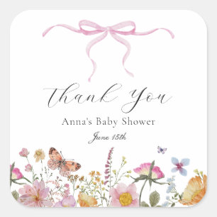 Pretty Pink Bow Wildflower Baby Shower Favour Tag