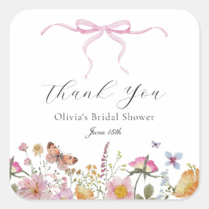 Pretty Pink Bow Wildflower Bridal Shower Favour Ta Square Sticker