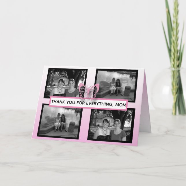 Pretty Pink Butterflies and Photos Mother's Day Card (Front)