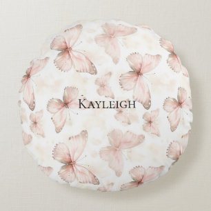 Pretty Pink Butterflies Baby Shower Round Pillow
