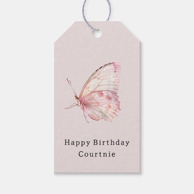 Pretty Pink Butterflies Birthday Gift Tags (Front)