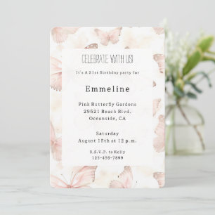 Pretty Pink Butterflies Birthday Invitation