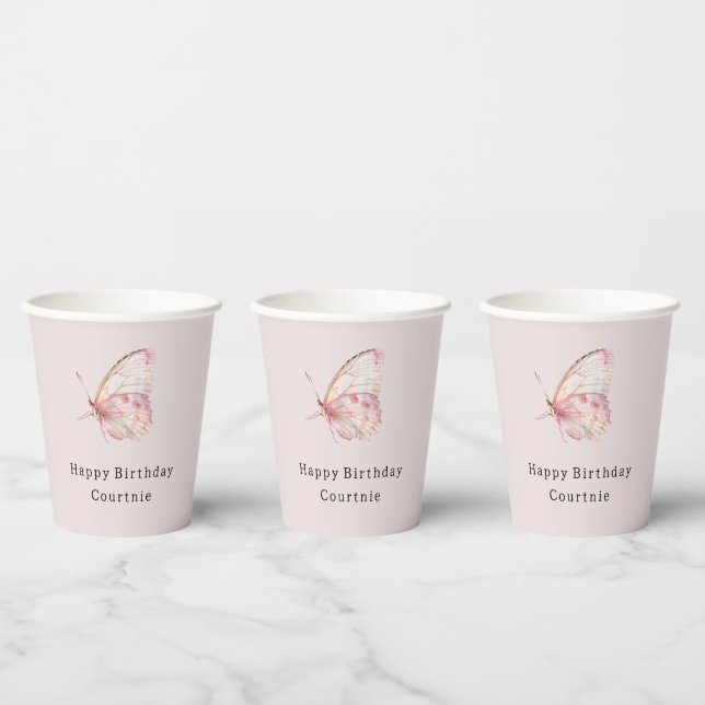 Pretty Pink Butterflies Birthday Paper Cups (Multi)