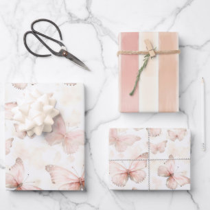 Pretty Pink Butterflies Birthday Wrapping Paper Sheet