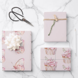 Pretty Pink Butterflies Birthday Wrapping Paper Sheet