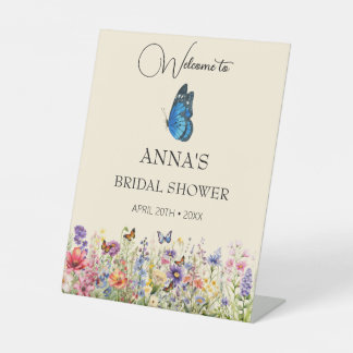 Pretty Pink Butterflies Bridal Shower Pedestal Sign