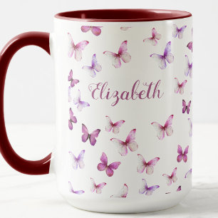 Pretty Pink Butterflies Custom Name Coloured Handl Mug