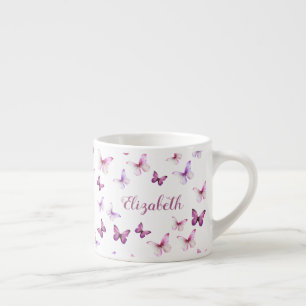 Pretty Pink Butterflies Custom Name Espresso Cup