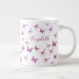 Pretty Pink Butterflies Custom Name Large Coffee Mug