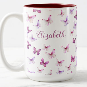 Pretty Pink Butterflies Custom Name Two-Tone Coffee Mug