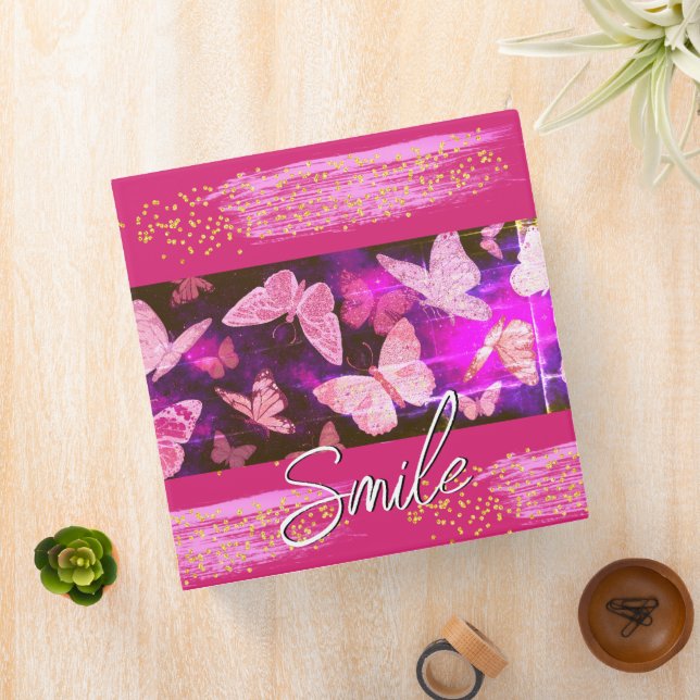 Pretty Pink Butterflies Dots Abstract Binder (In Situ)
