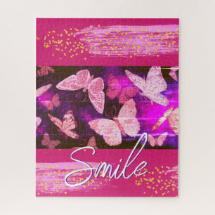 Pretty Pink Butterflies Dots Abstract Jigsaw Puzzle