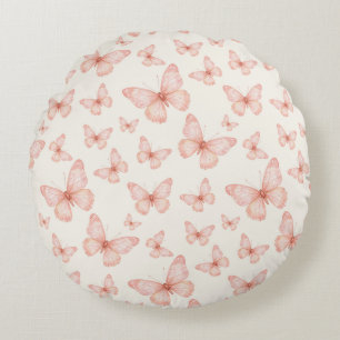 Pretty pink butterflies round pillow