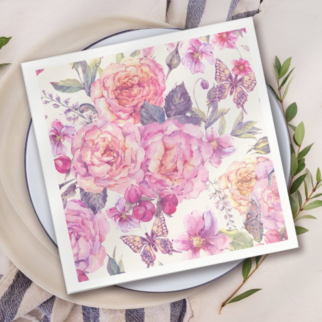 Pretty Pink Butterfly Floral Napkin (Creator Uploaded)