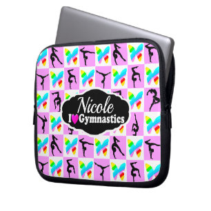 PRETTY PINK BUTTERFLY GYMNASTICS DESIGN LAPTOP SLEEVE