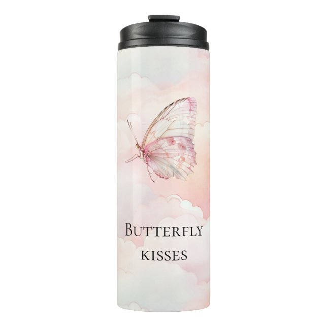 Pretty Pink Butterfly In The Clouds Thermal Tumbler (Front)
