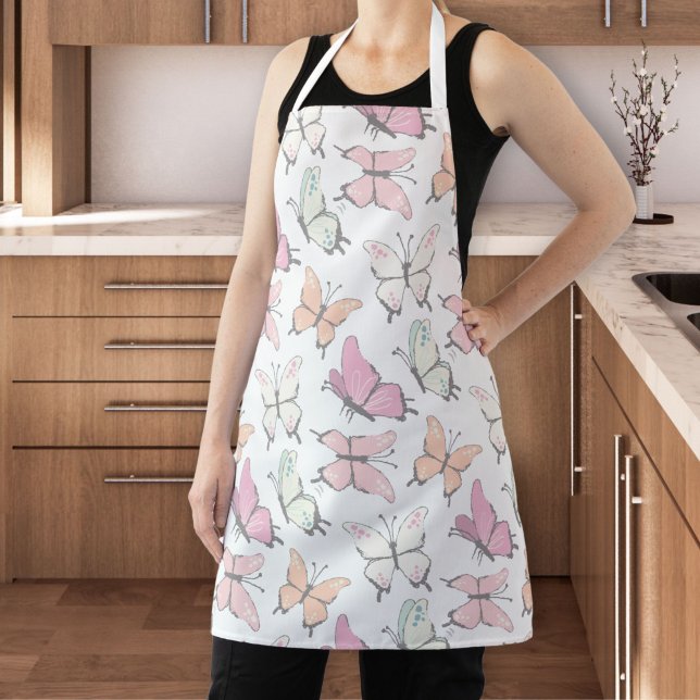 Pretty Pink Butterfly Pattern Apron (apron with butterfly pattern)
