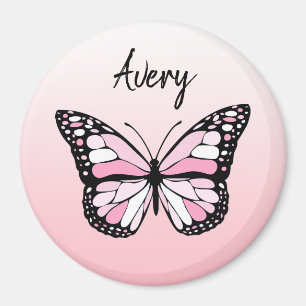 Pretty Pink Butterfly Personalized Name Magnet