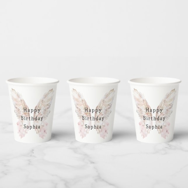 Pretty Pink Butterfly Wings Birthday Paper Cups (Multi)