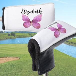 Pretty pink butterfly with custom name ladies golf head cover