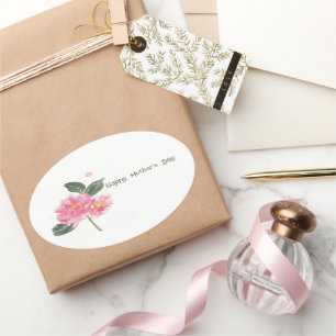 pretty pink Camelia watercolour Oval Sticker