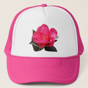 pretty pink camellia flower trucker hat