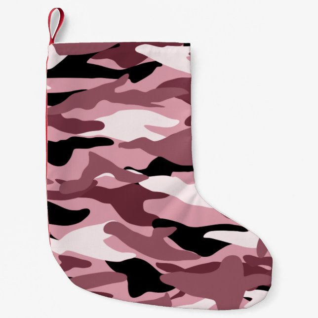 Pretty pink camouflage small christmas stocking (Front)