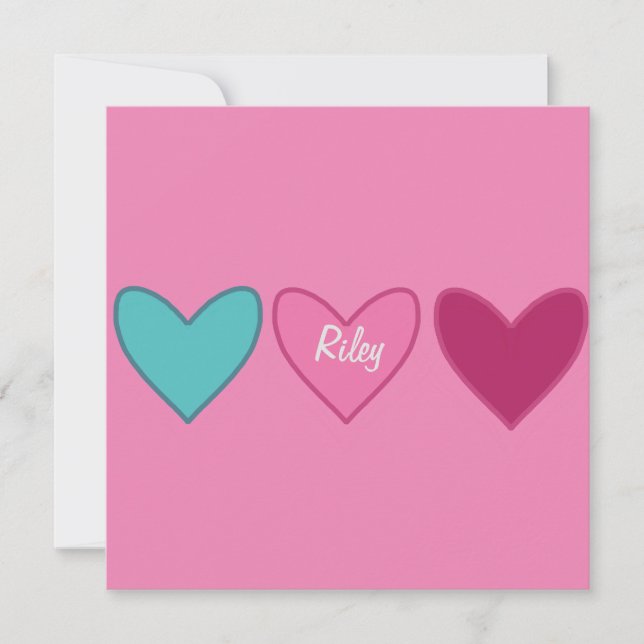 Pretty Pink Card + 3 Hearts Valentine’s Day Card (Front)