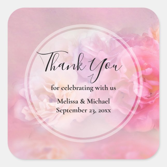 Pretty Pink Carnations Stylish Photo Thank You Square Sticker (Front)