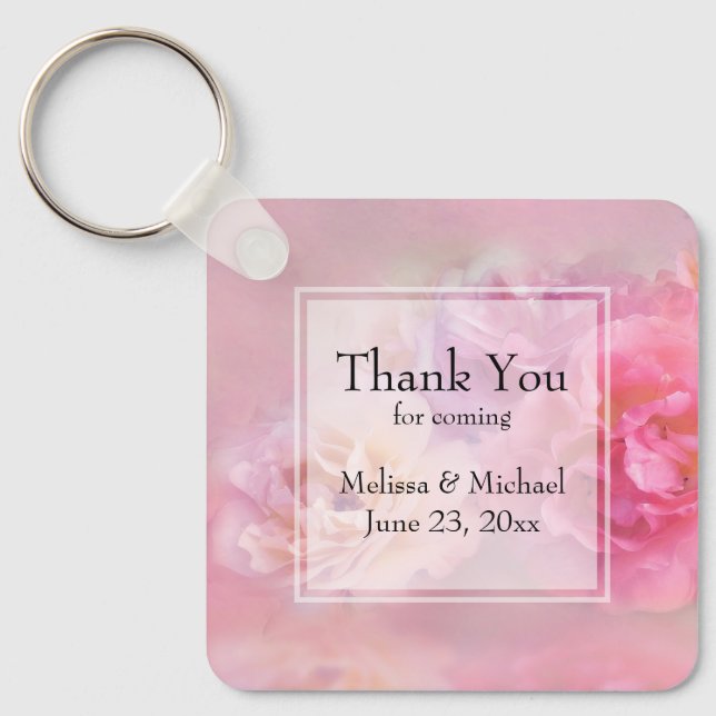 Pretty Pink Carnations Stylish Photograph Wedding Keychain (Front)