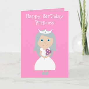 Pretty pink cartoon Princess Birthday card