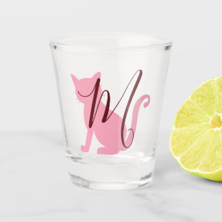 Pretty Pink cat monogram Shot Glass