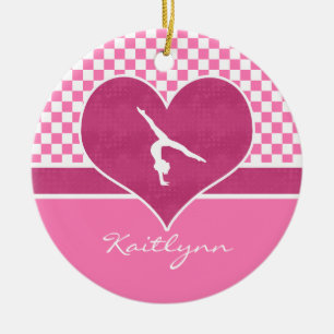 Pretty Pink Chequered Gymnastics with Monogram Ceramic Ornament