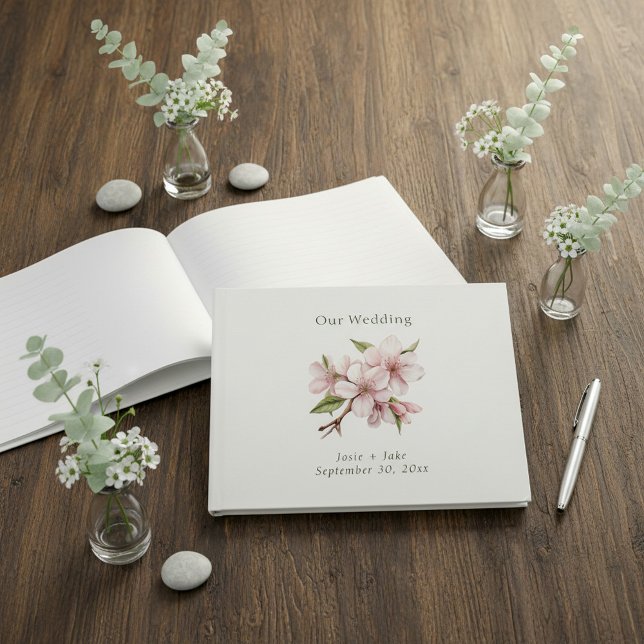 Pretty pink Cherry Blossom flower Wedding Guest Book (Pretty pink Cherry Blossom flower Wedding Guest Book.)